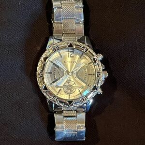 Geneva silver watch with chain and ring Geneva Diamond Accent Silver Tone Men main image 4